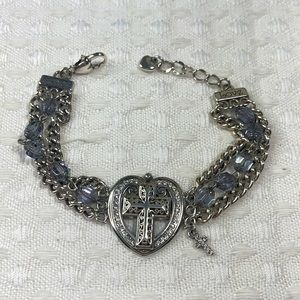 Brighton & Swarovski Silver Heart Cross Bracelet